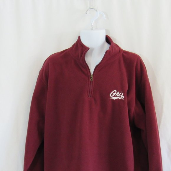 PROEDGE Fleece Pullover Jacket, Men's L, Maroon Red, 1/4 Zip, Montana Griz Logo - Picture 2 of 5